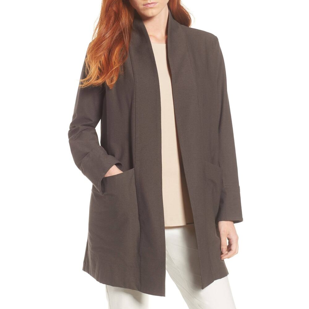 EILEEN FISHER Rye Kimono Jacket Size Small Stretch Crepe Gray-Brown